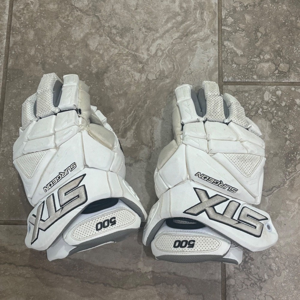 STX Surgeon 500 Lacrosse Gloves White Grey 13 Inch Lax Protective Gear